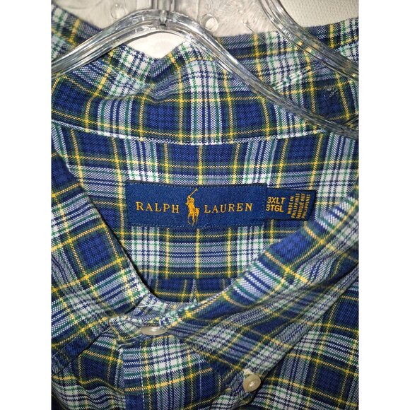 Ralph Lauren Mens 3XLT Classic Fit Button-Down Plaid Shirt Navy/Yellow - Picture 2 of 10